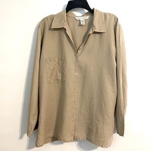 Max Studio 100% Linen Button Down Top Size L